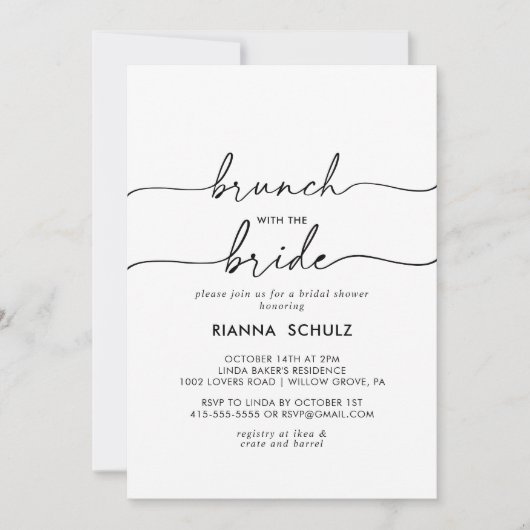 白黒クラシックブランチと花嫁シャワー 招待状 (正面)