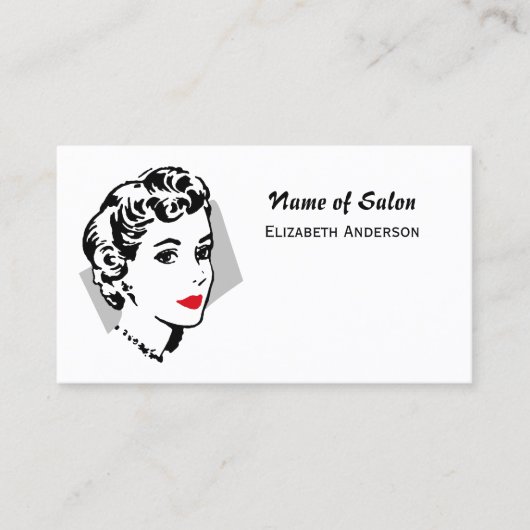 白黒クラシックヘアサロンヴィンテージレッドリップ 名刺 (正面)