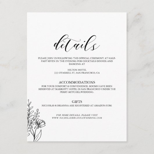 白黒クラシックミニマルモダン結婚詳細 エンクロージャーカード (正面)