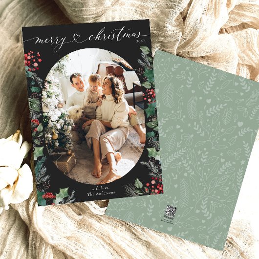 白黒クラシックメリークリスマスフォトカード シーズンカード