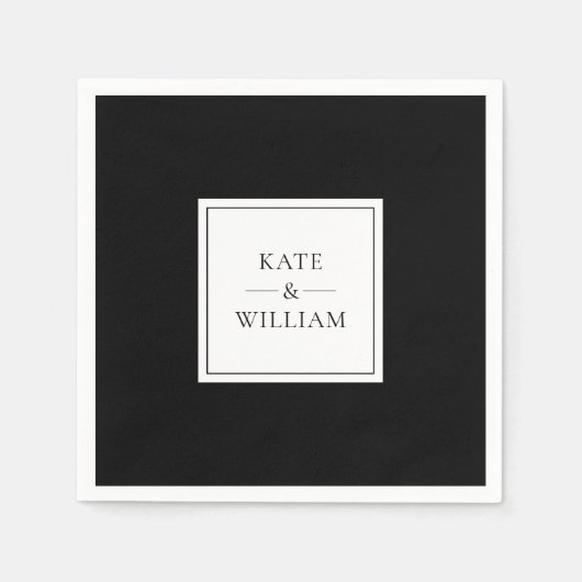 白黒クラシックモダン結婚の スタンダードカクテルナプキン (正面)