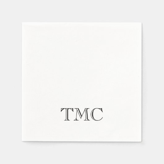 白黒クラシックモノグラムイニシャルエレガント スタンダードカクテルナプキン (正面)