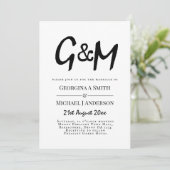 白黒クラシックモノグラムタイポグラフィ結婚ズ 招待状 (スタンド正面)