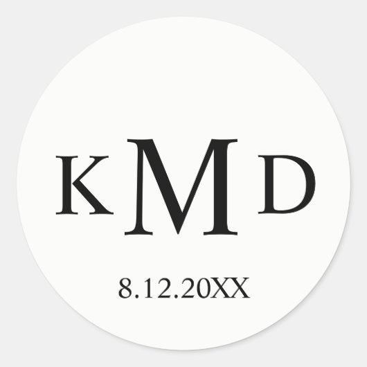 白黒クラシックモノグラム新婦結婚郎 ラウンドシール (正面)