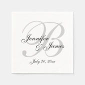 白黒クラシックモノグラム結婚ズペーパーナプキン スタンダードカクテルナプキン (正面)