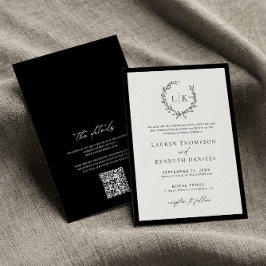 白黒クラシックモノグラムQRコード結婚s 招待状