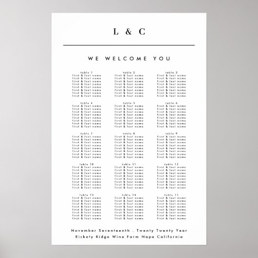 白黒クラシックモノグラ結婚ムの座席表 ポスター (正面)