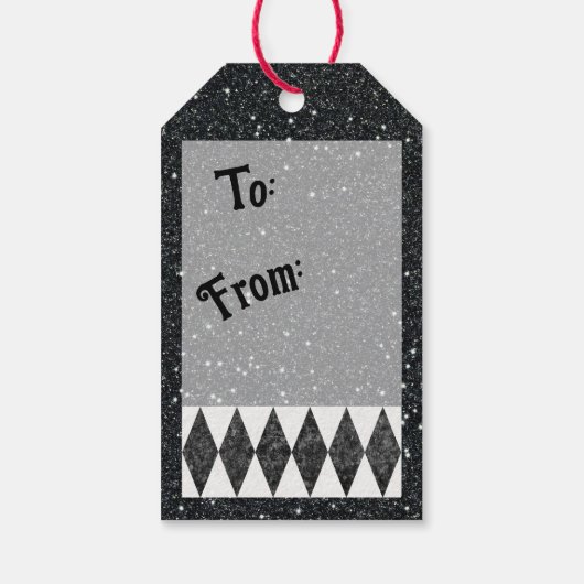 白黒クラシックレッドハーレクインダイアモンドアーガイル ギフトタグ (裏面)