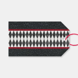 白黒クラシックレッドハーレクインダイアモンドアーガイル ギフトタグ