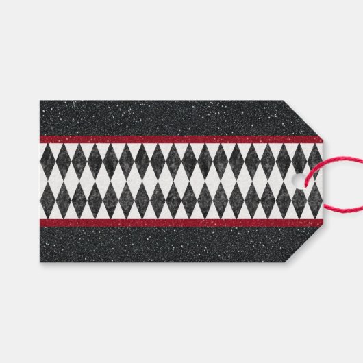 白黒クラシックレッドハーレクインダイアモンドアーガイル ギフトタグ (正面(横))
