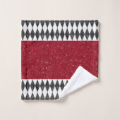 白黒クラシックレッドハーレクインダイアモンドアーガイル バスタオルセット (ウォッシュタオル)
