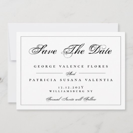 白黒クラシック伝統的エレガント セーブザデート (正面)