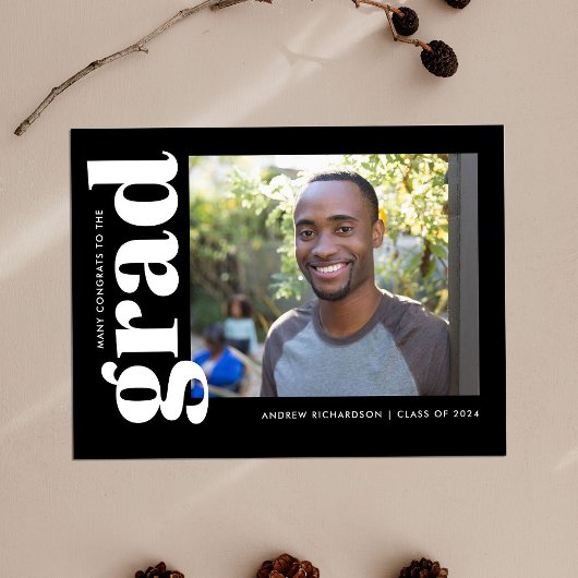 白黒クラシック写真卒業 案内ポストカード