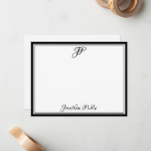 白黒クラシック書道台本モノグラム ノートカード (正面/裏面インサイチュ)