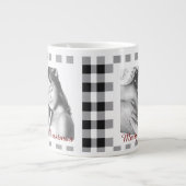 白黒クラシック格子状タータンチェック家族写真 ジャンボコーヒーマグカップ (正面)