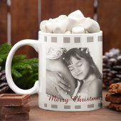 白黒クラシック格子状タータンチェック家族写真 ジャンボコーヒーマグカップ