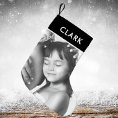 白黒クラシック格子状タータンチェック家族写真 スモールクリスマスストッキング