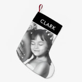 白黒クラシック格子状タータンチェック家族写真 スモールクリスマスストッキング (正面 (吊り時))