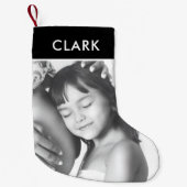 白黒クラシック格子状タータンチェック家族写真 スモールクリスマスストッキング (正面)