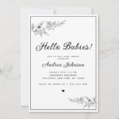 白黒クラシック植物性ベビーミニマルシャワー 招待状 (正面)