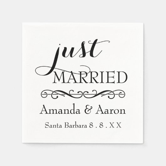 白黒クラシック結婚たった今結婚しました スタンダードカクテルナプキン (正面)