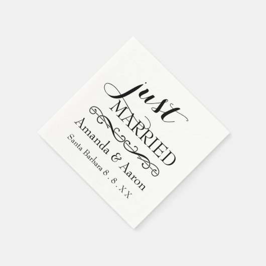 白黒クラシック結婚たった今結婚しました スタンダードカクテルナプキン (角)