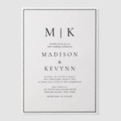 白黒クラシック結婚の ベラム紙招待状 (正面)