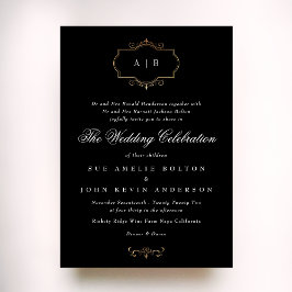 白黒クラシック金ゴールドクレストモノグラ結婚ム病 招待状