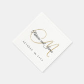 白黒クラシック金ゴールドモノグラムエレガントウェディング スタンダードカクテルナプキン (角)