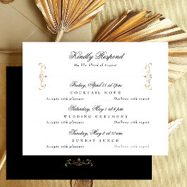 白黒クラシック金ゴールド結婚クレスト数々のイベント 出欠カード