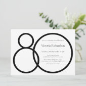 白黒クラシーカスタムミニマリスト80誕生日 招待状 (スタンド正面)