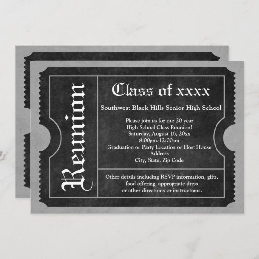 白黒クラス懇親会チケット招待状 招待状 (正面/裏面)