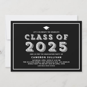 白黒クラス2025キャップレトロ卒業 招待状