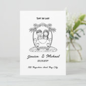 白黒クリエイティブ結婚式招待状🎶 招待状 (スタンド正面)