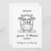 白黒クリエイティブ結婚式招待状🎶 招待状 (正面/裏面)