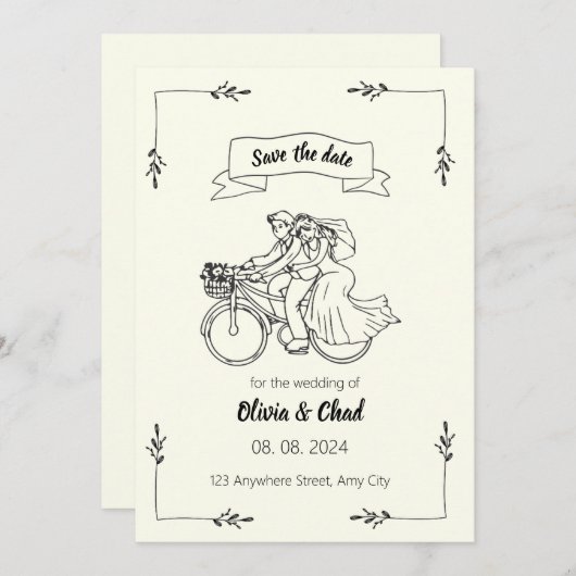 白黒クリエイティブ結婚式招待状 招待状 (正面/裏面)