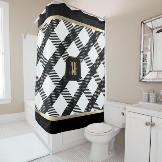 白黒クリスクロスデザイン シャワーカーテン (インサイチュ)