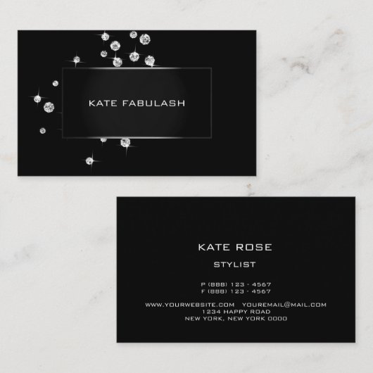 白黒クリスタルジアモンファッションスタイリスト美しい 名刺 (正面/裏面)
