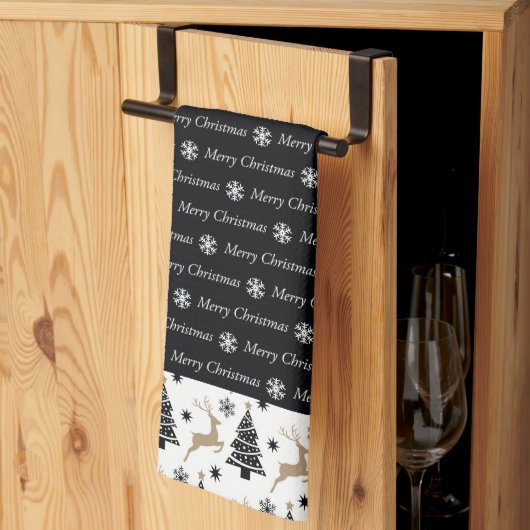 白黒クリスマスかわいい キッチンタオル (三つ折り)