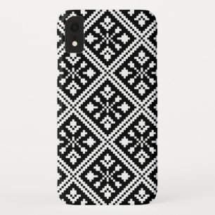 白黒クリスマスの雪片パターン iPhone XRケース