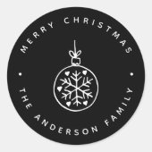 白黒クリスマスオーナメントハート ラウンドシール (正面)