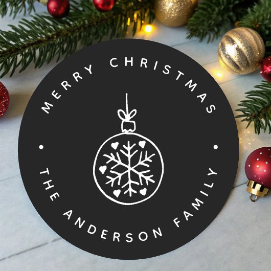 白黒クリスマスオーナメントハート ラウンドシール