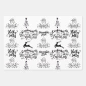 白黒クリスマスサンタクロース3コーディネート ラッピングペーパーシート (正面)