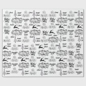 白黒クリスマスサンタパーソナライズネーム ラッピングペーパー (フラット)