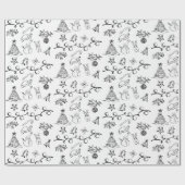 白黒クリスマススケッチパターン ラッピングペーパー (フラット)