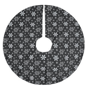 白黒クリスマススノーフレーク模様 ブラッシュドポリエステルツリースカート
