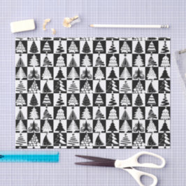 白黒クリスマスツリーのホリデーパターン 薄葉紙