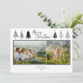 白黒クリスマスツリーの写真2枚 シーズンカード (スタンド正面)