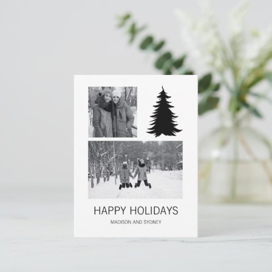 白黒クリスマスツリーの写真 シーズンポストカード (スタンド正面)