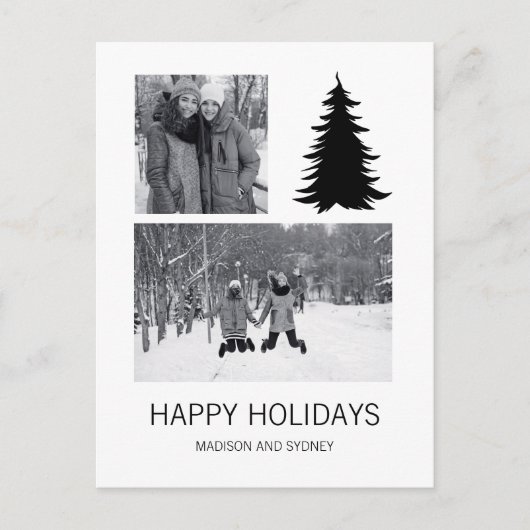 白黒クリスマスツリーの写真 シーズンポストカード (正面)